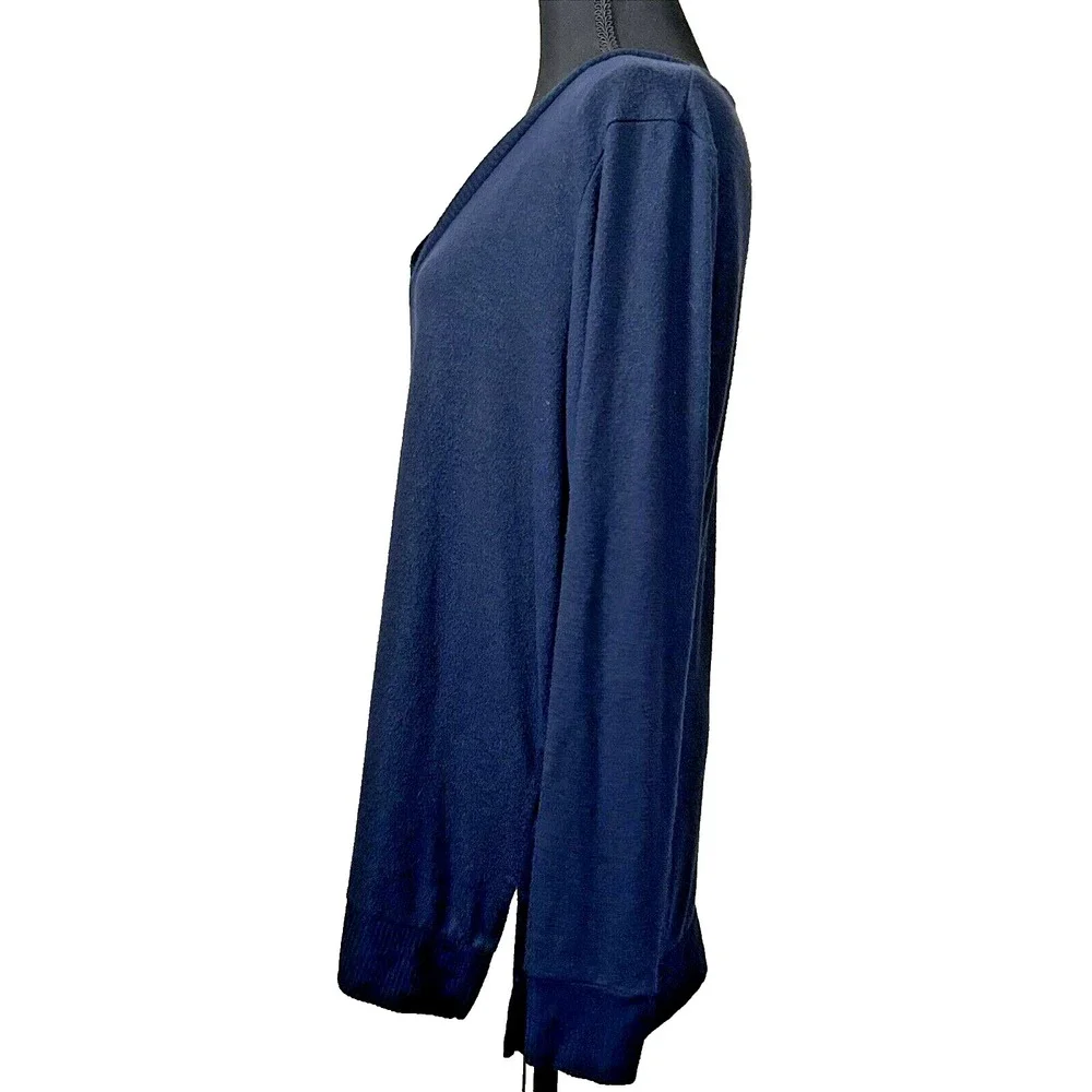 Lucky Brand Women's Relaxed Crew Neck Pullover Sweater Navy Blue Cozy Knit M